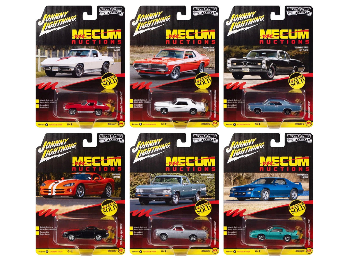 Johnny Lightning MECUM Muscle Cars USA 2025 Release 3 Set B six-car assortment.