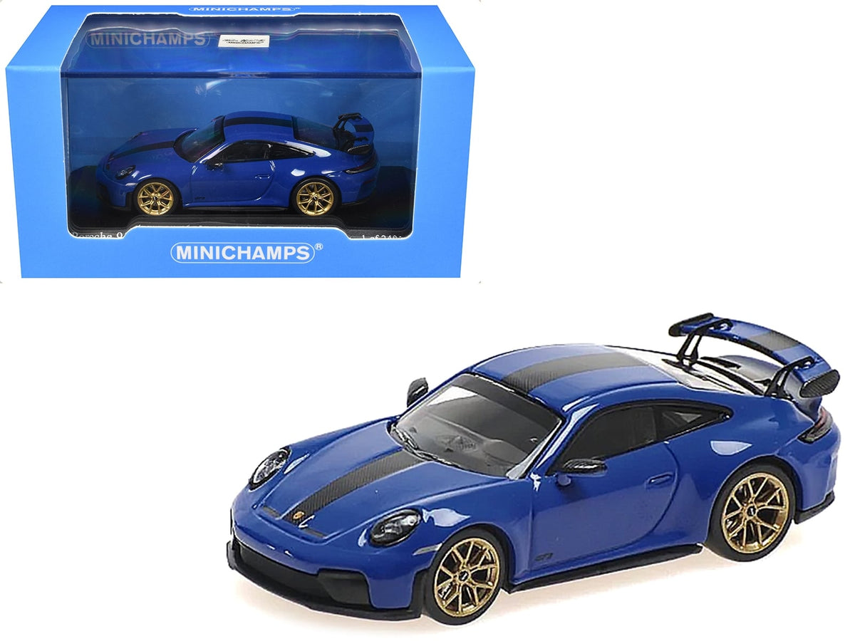 2025 Porsche 911 (992.2) GT3 Weissach Package Blue with Carbon Stripe Limited Edition to 240 pieces Worldwide 1/64 Diecast Model Car by Minichamps