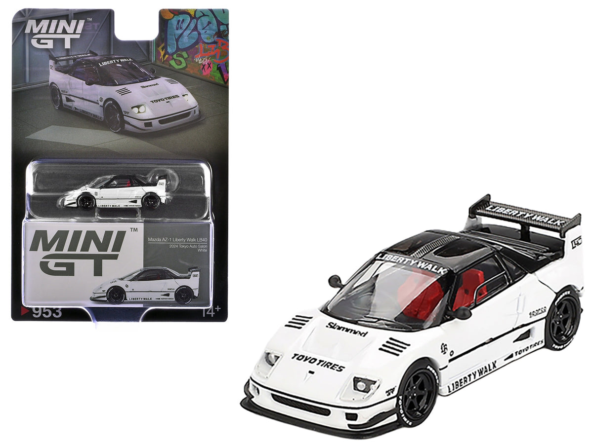 MINI GT Mazda AZ-1 Liberty Walk LB40 in white with a black top, MGT00953
