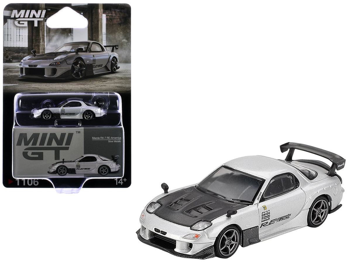 MINI GT Mazda RX-7 RE-Amemiya in silver metallic with a matt black hood, MGT01106