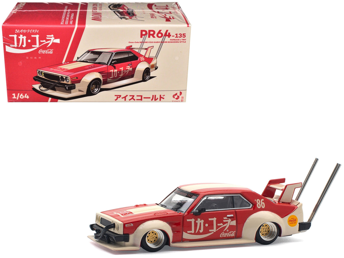 Skyline GT-R V8 Drift "Hakosuka" RHD (Right Hand Drive) "Coca-Cola (Japan)" Red and Cream 1/64 Diecast Model Car by Pop Race