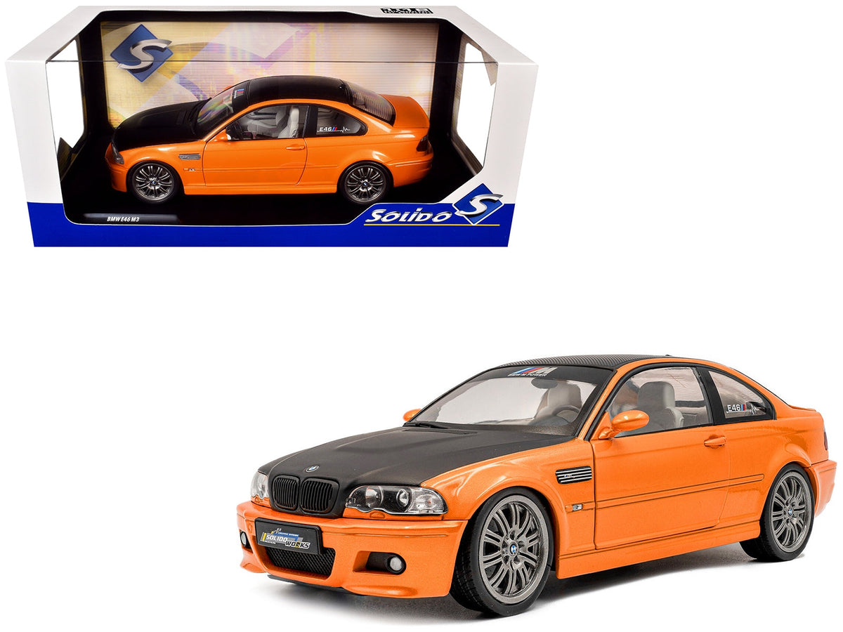 2000 BMW E46 M3 "Solido Works" Orange Metallic with Matt Black Hood and Carbon Top 1/18 Diecast Model Car by Solido