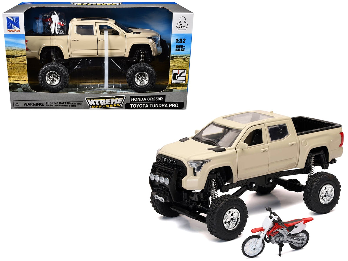New Ray Toyota Tundra Pro tan Honda CR250R red white set 1:32 SS-54456, product image 1