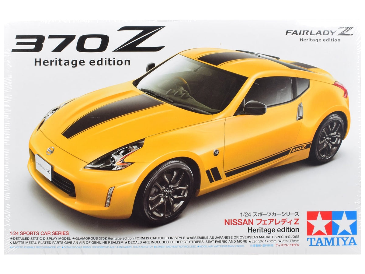 Tamiya Nissan 370Z Heritage Edition kit 24348, a 1:24 assembly project with stripe options