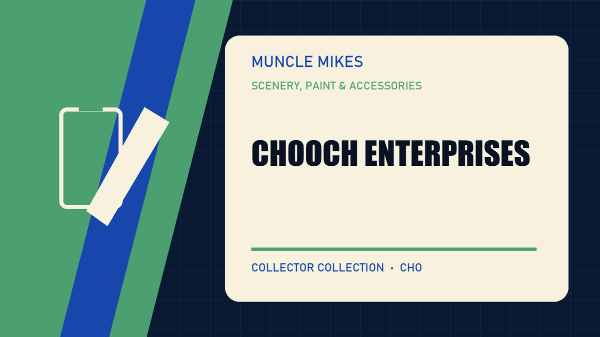 Chooch Enterprises collection artwork: scenery, paint and accessories brand title card.