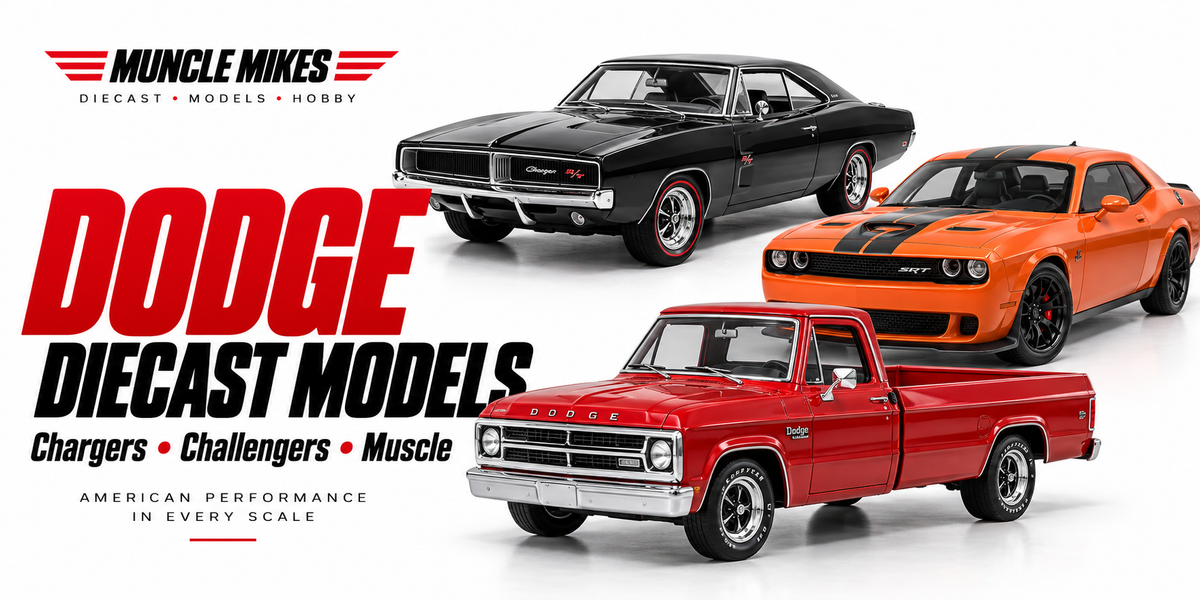 Muncle Mikes Dodge diecast models collection artwork: Chargers, Challengers, Muscle