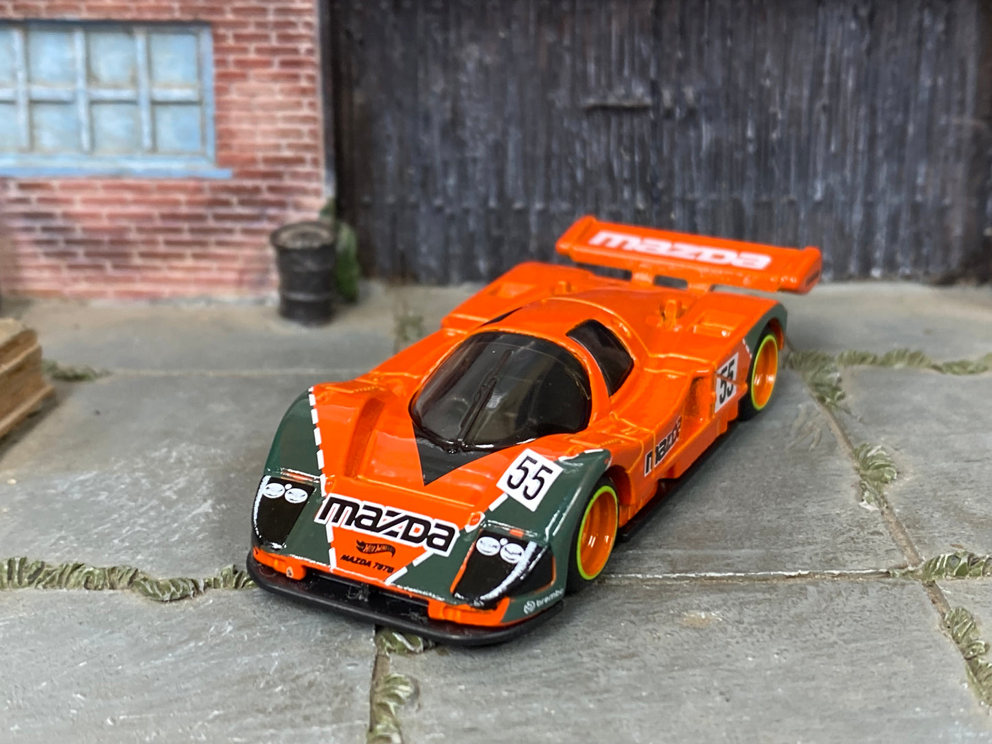Custom Hot Wheels - Mazda 787B - Orange - Orange and Green Mag Wheels - Rubber Tires