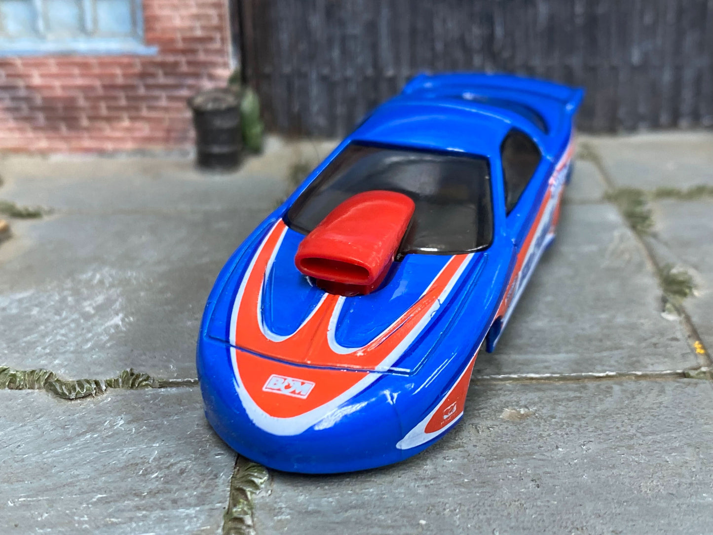Custom Hot Wheels - Pro Stock Firebird Drag Car -Blue, Red and White B&M - Black and Chrome Mag Wheels - Rubber Tires
