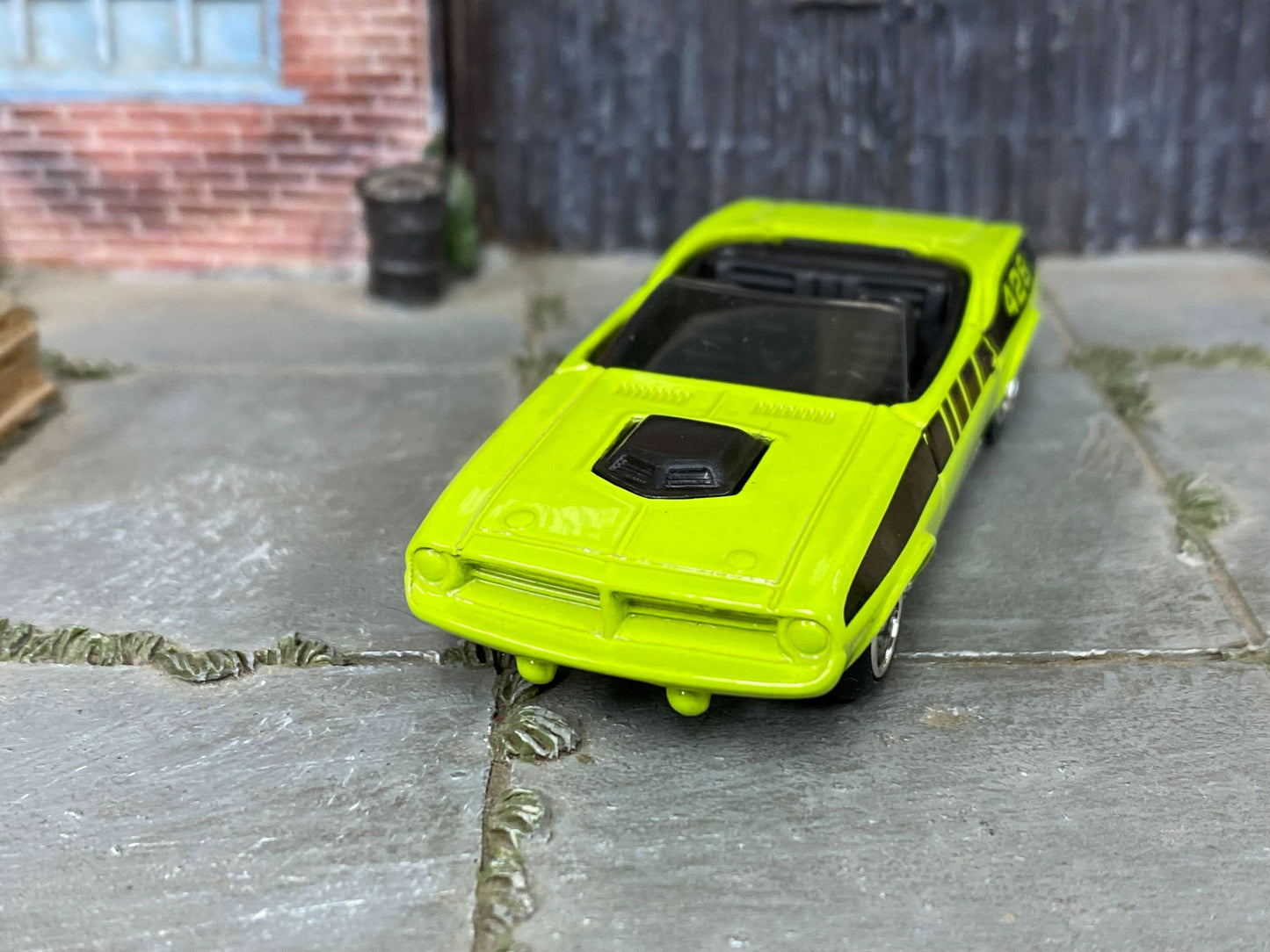 Custom Hot Wheels - Plymouth Barracuda "King Kuda" - Green and Black -Chrome Mag Wheels - Rubber Tires