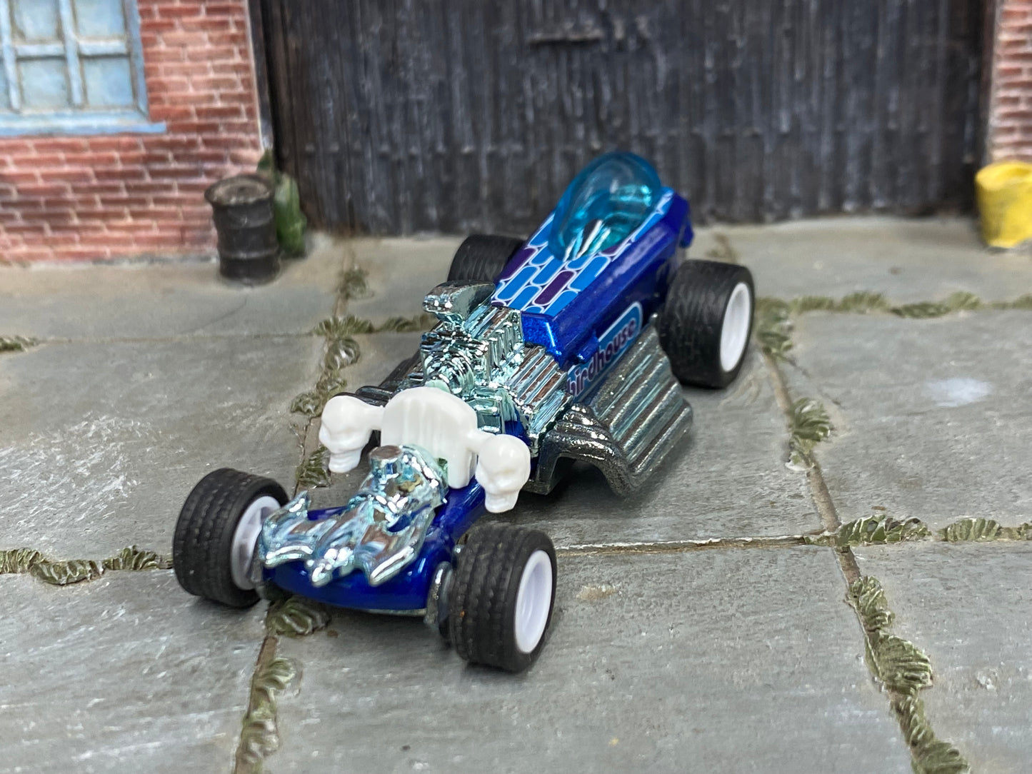 Custom Hot Wheels - Rigor Motor Dragster - Blue and White - White 5 Spoke Wheels - Rubber Tires