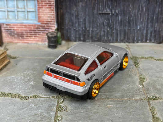 Custom Hot Wheels - 1988 Honda CRX - Satin Gray, Red, Black and Orange - Gold Mag Wheels - Rubber Tires