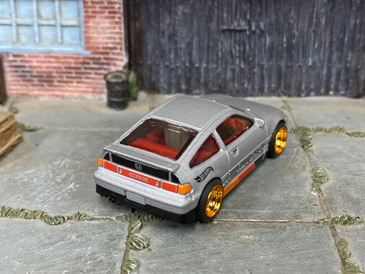 Custom Hot Wheels - 1988 Honda CRX - Satin Gray, Red, Black and Orange - Gold Mag Wheels - Rubber Tires