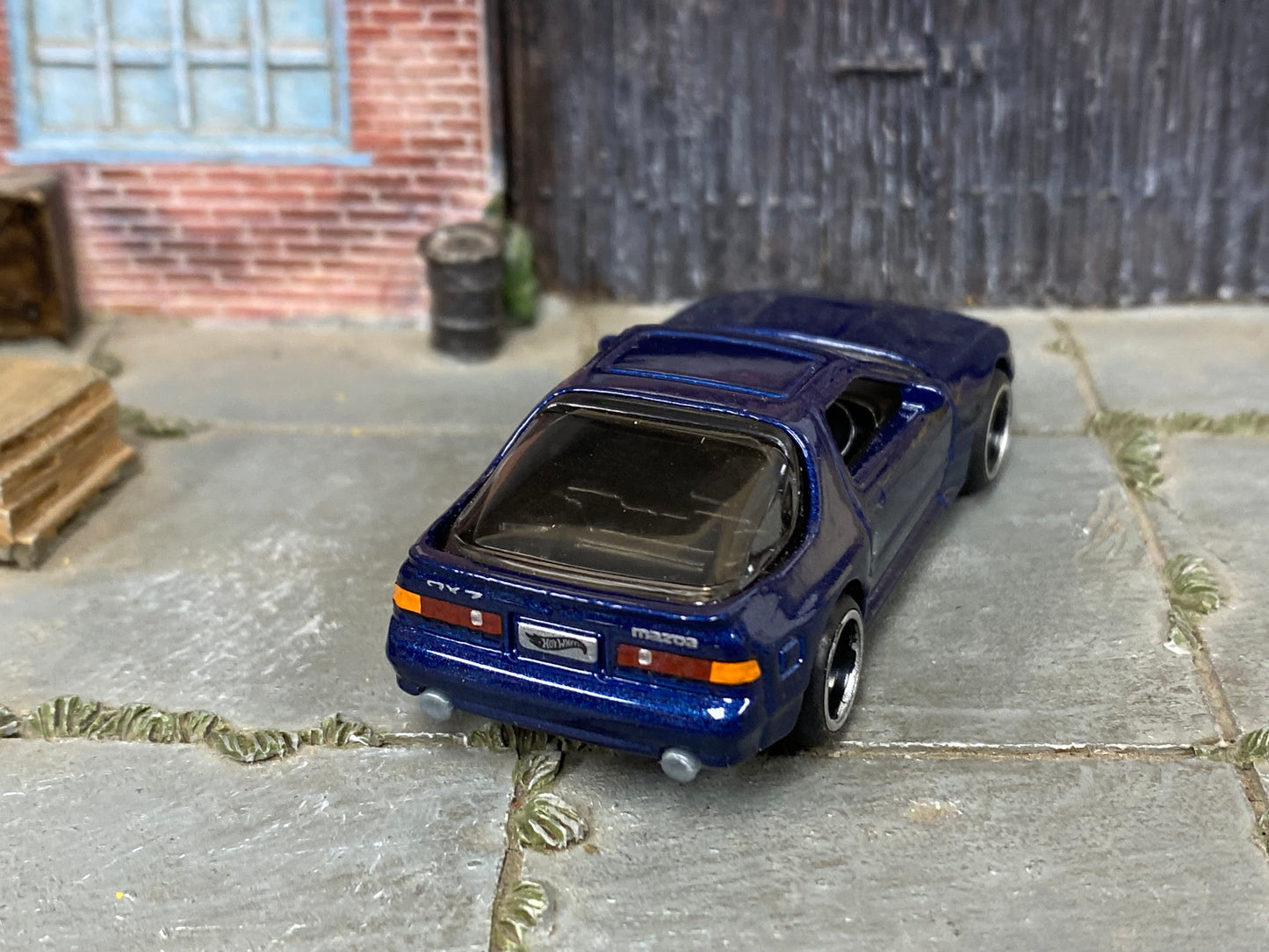 Custom Hot Wheels - 1989 Mazda Rx7 Savanna- Blue - Black and Chrome Mag Wheels - Rubber Tires