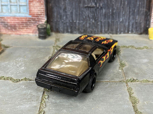 Custom Hot Wheels - Pontiac Firebird K.I.T.T. - Black with Flames - Black Mag Wheels - Rubber Tires