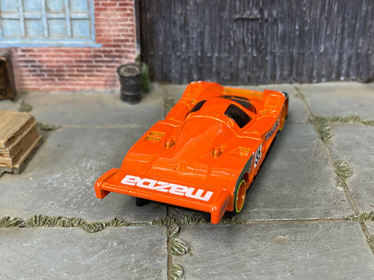 Custom Hot Wheels - Mazda 787B - Orange - Orange and Green Mag Wheels - Rubber Tires
