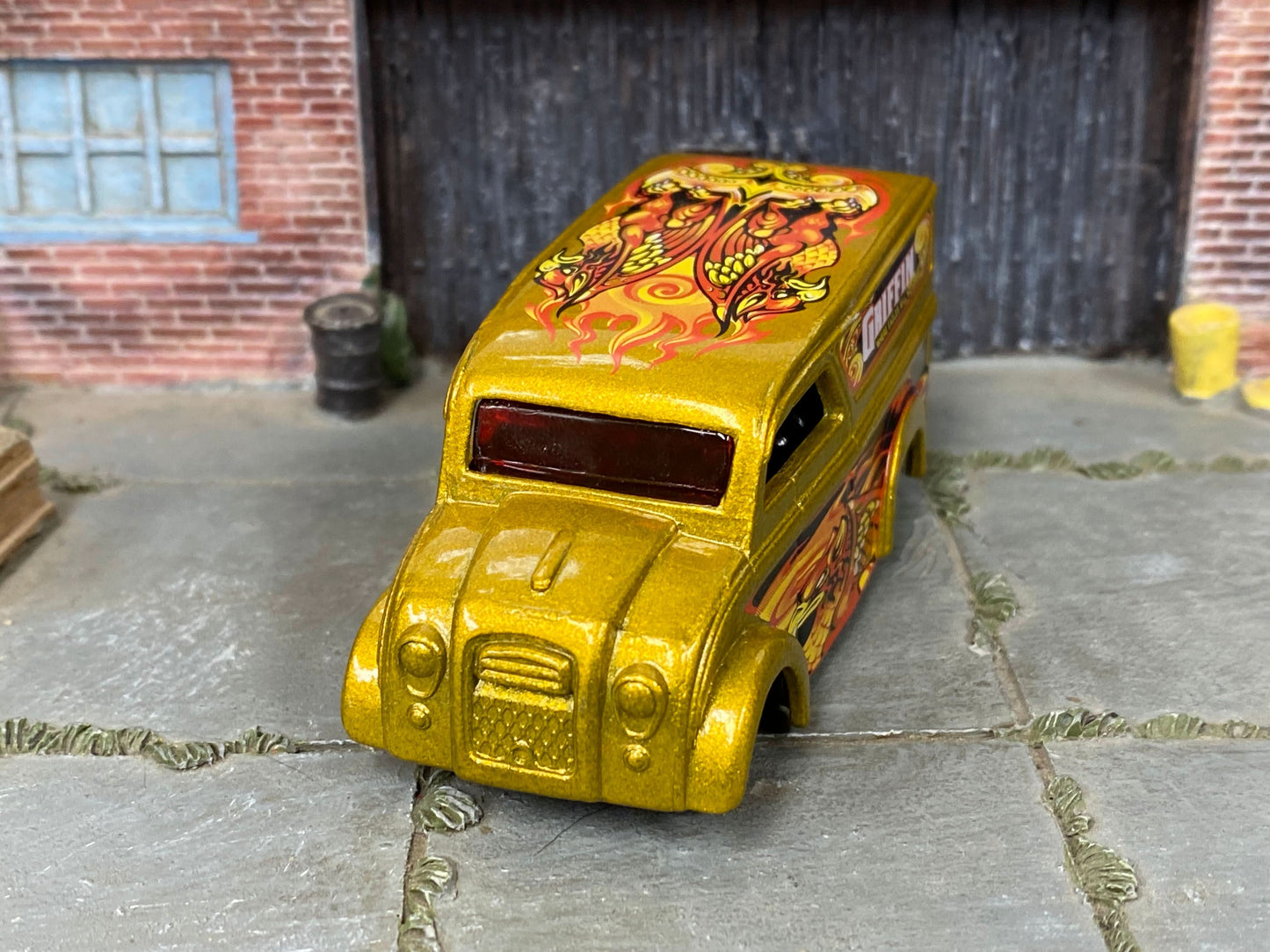 Custom Hot Wheels - Dairy Delivery - Gold Griffin - Black and Gold Mag Wheels - Redline Rubber Tires