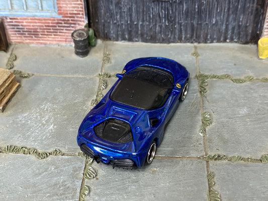 Custom Hot Wheels - Ferrari SF90 Stradale - Dark Blue - Chrome and Black Mag Wheels - Rubber Tires