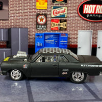Custom Hot Wheels - 1964 Chevy Malibu - Custom Satin Black Race Livery - Chrome Mag Wheels with Skinnies in the Front - Rubber Tires