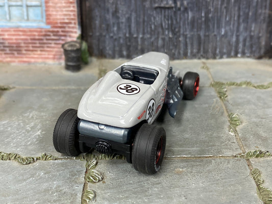 Custom Hot Wheels - 1928 Ford MAX STEEL - Gray38 - Black and Red Mag Wheels - Rubber Tires
