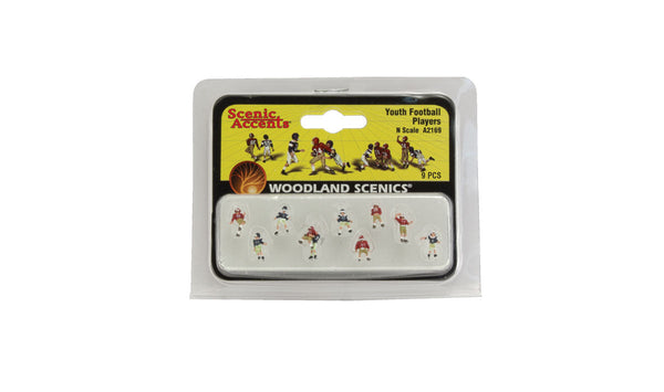 Woodland Scenics A2169 actual N scale Youth Football Players – 9 Figures retail package