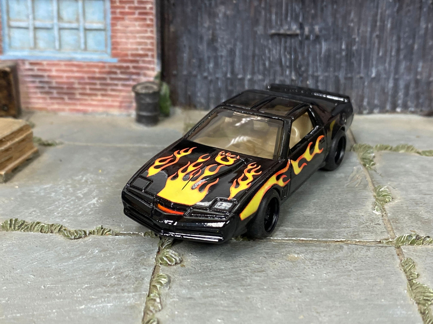 Custom Hot Wheels - Pontiac Firebird K.I.T.T. - Black with Flames - Black Mag Wheels - Rubber Tires