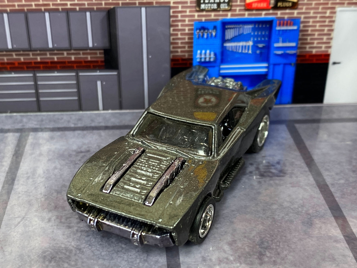 Custom Hot Wheels - Batman Batmobile Gotham Version - Gray - Chrome AMR Wheels - Rubber Tires