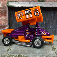 Custom Hot Wheels - Slide Out Sprint Car - Purple and Orange 6 - Chrome Steel Wheels - Hoosier Rubber Tires