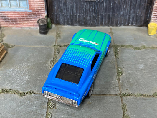 Custom Hot Wheels - 1969 Ford Mustang Boss 302 - Falken Green and Blue - Gray Mag Wheels - Rubber Tires