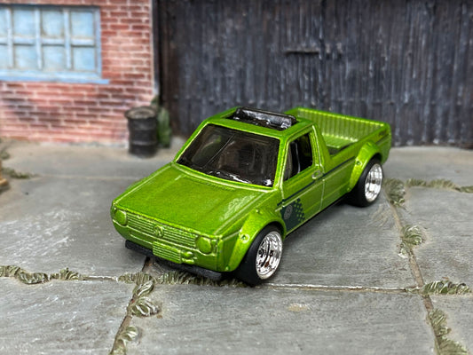 Custom Hot Wheels - Volkswagen Caddy - Green - Chrome Mag Wheels - Rubber Tires