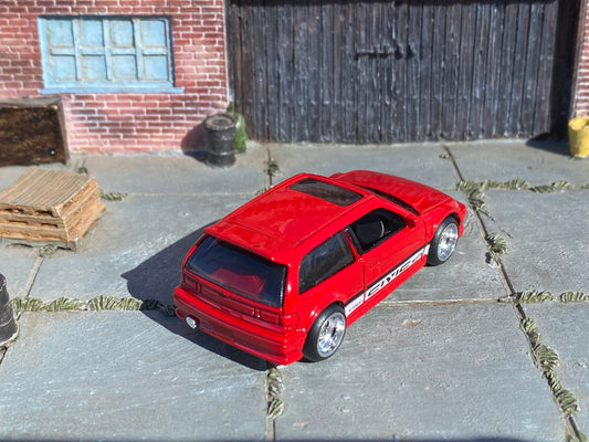 Custom Hot Wheels - Honda Civic EF - Red and White - Chrome 4 Spoke Wheels - Rubber Tires