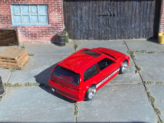 Custom Hot Wheels - Honda Civic EF - Red and White - Chrome 4 Spoke Wheels - Rubber Tires