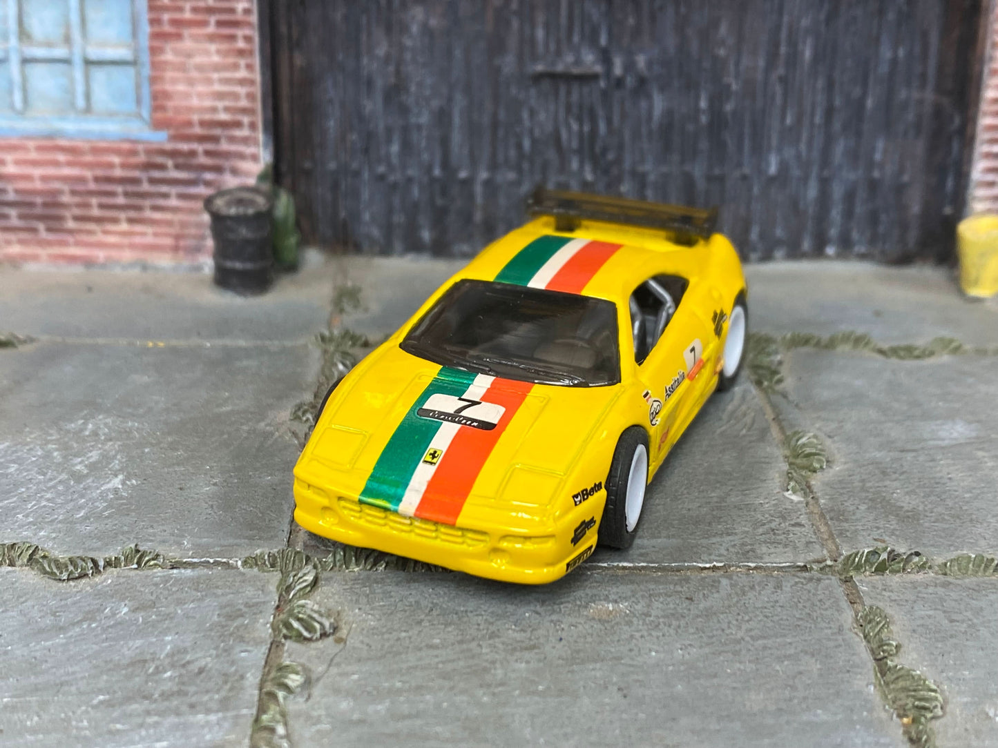 Custom Hot Wheels - Ferrari F355 Challenge - Yellow - White Mag Wheels - Rubber Tires