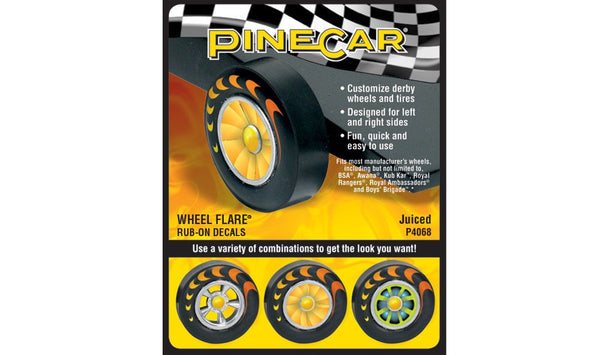 PineCar P4068 Juiced Wheel Flare graphics and wheel covers retail package