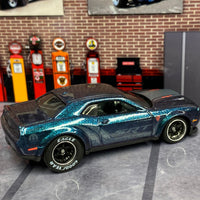 Custom Hot Wheels - 2018 Dodge Challenger SRT Demon - Custom Blue Galaxy Color Shift Clearcoat Over Black - Black and Chrome 6 Spoke Wheels - Rubber Tires