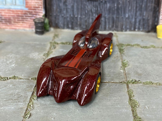 Custom Hot Wheels - Batman Batmobile - Burgundy - Gold 4 Spoke Wheels - Rubber Tires