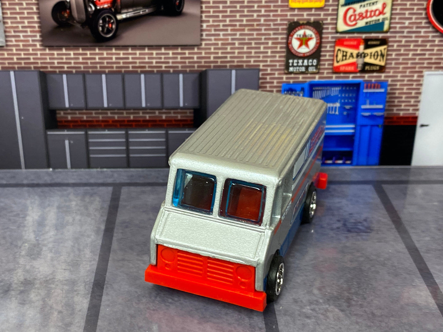 Custom Hot Wheels - Combat/Delivery Truck - Silver, Blue and Red Tool Supply - Chrome AMR Wheels - Rubber Tires