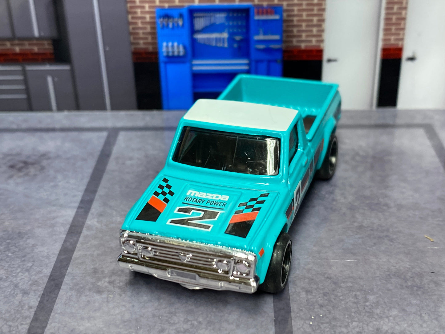 Custom Hot Wheels - Mazda REPU - Teal - Chrome and Black 4 Spoke Wheels - Rubber Tires