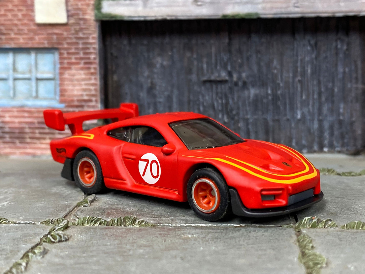Custom Hot Wheels - Porsche 935 - Custom Satin Clearcoat Over Red and Yellow - Red and Chrome Race Wheels - Rubber Tires