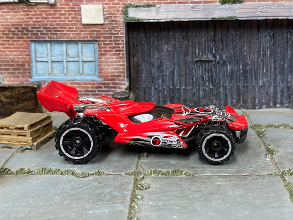 Hot Wheels Blade Raider red number 7 with black and gray graphics, right side view