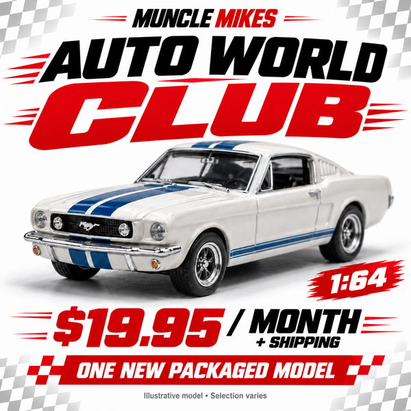 Muncle Mikes Auto World 1:64 Club — one packaged diecast model monthly; illustration, selection varies