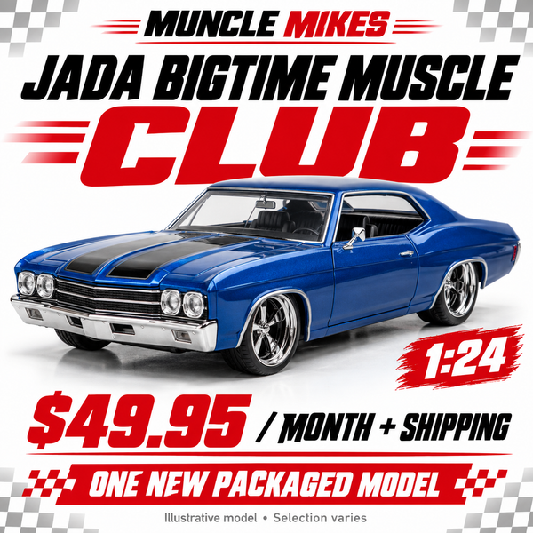 Muncle Mikes Jada 1:24 Club — one packaged diecast model monthly; illustration, selection varies
