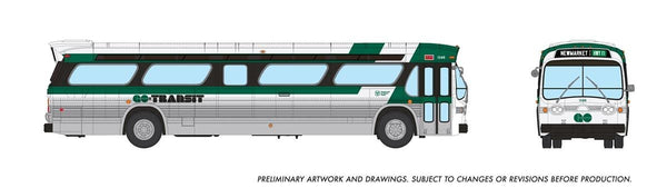 Rapido 753110 HO GO Transit New Look bus 1046, preliminary manufacturer artwork showing side and front