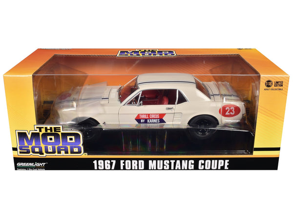 GreenLight 1967 Ford Mustang Coupe number 23 Thrill Circus by Karnes white 1:18 13639, view 1