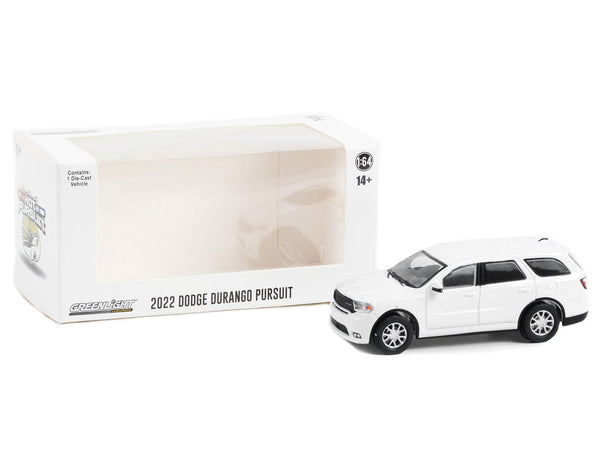 White 2022 Dodge Durango Pursuit without a roof lightbar, GreenLight 1:64 model, item GL43003L.