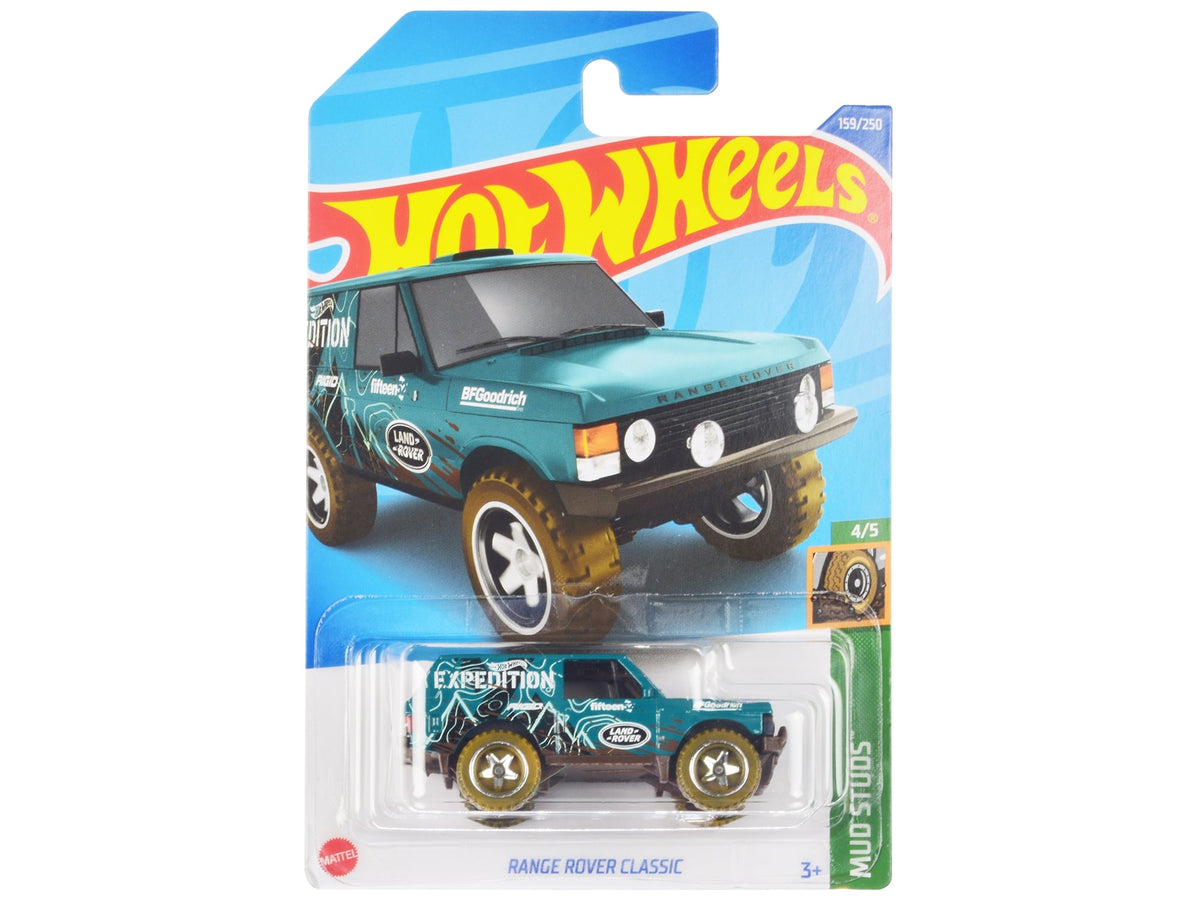 Hot Wheels 2022 Range Rover Classic HHF26 HCT76 in teal, Mud Studs 4 of 5 and mainline 159 of 250