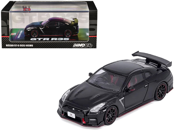 Nissan GT-R (R35) Nismo RHD (Right Hand Drive) Nismo Black with Carbon Hood and Top 1/64 Diecast Model Car by Inno Models