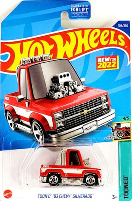 Collectable Carded Hot Wheels 2022 - 1983 Chevy Silverado Toon'd - Red and White