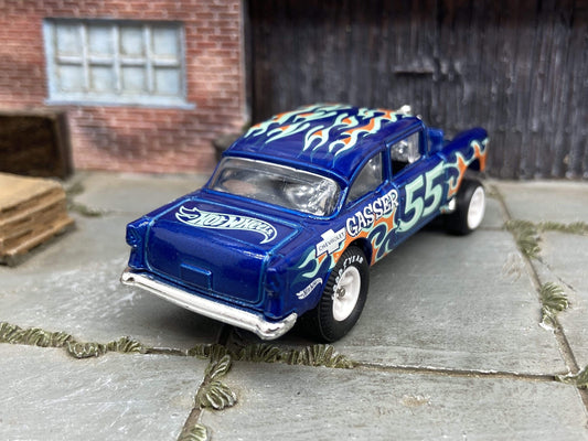 Custom Hot Wheels - 1955 Chevy Gasser - Blue - White 6 Spoke Wheels - Goodyear Rubber Tire