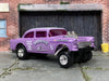 Custom Hot Wheels - 1955 Chevy Gasser - Purple and White Triassic-Five - Chrome Steel Racing Wheels - Rubber Tires