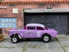 Custom Hot Wheels - 1955 Chevy Gasser - Purple and White Triassic-Five - Chrome Steel Racing Wheels - Rubber Tires